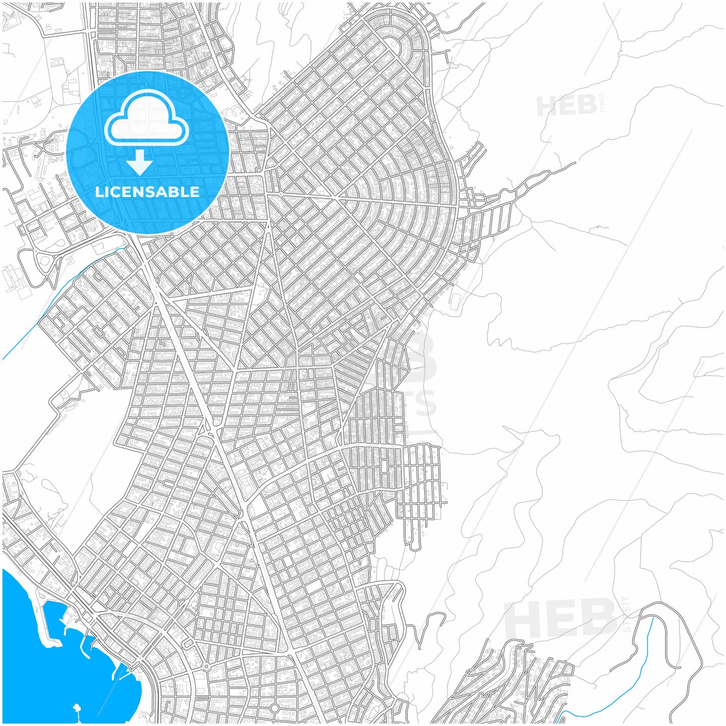 Glyfada, Attica, Greece, city map with high quality roads.