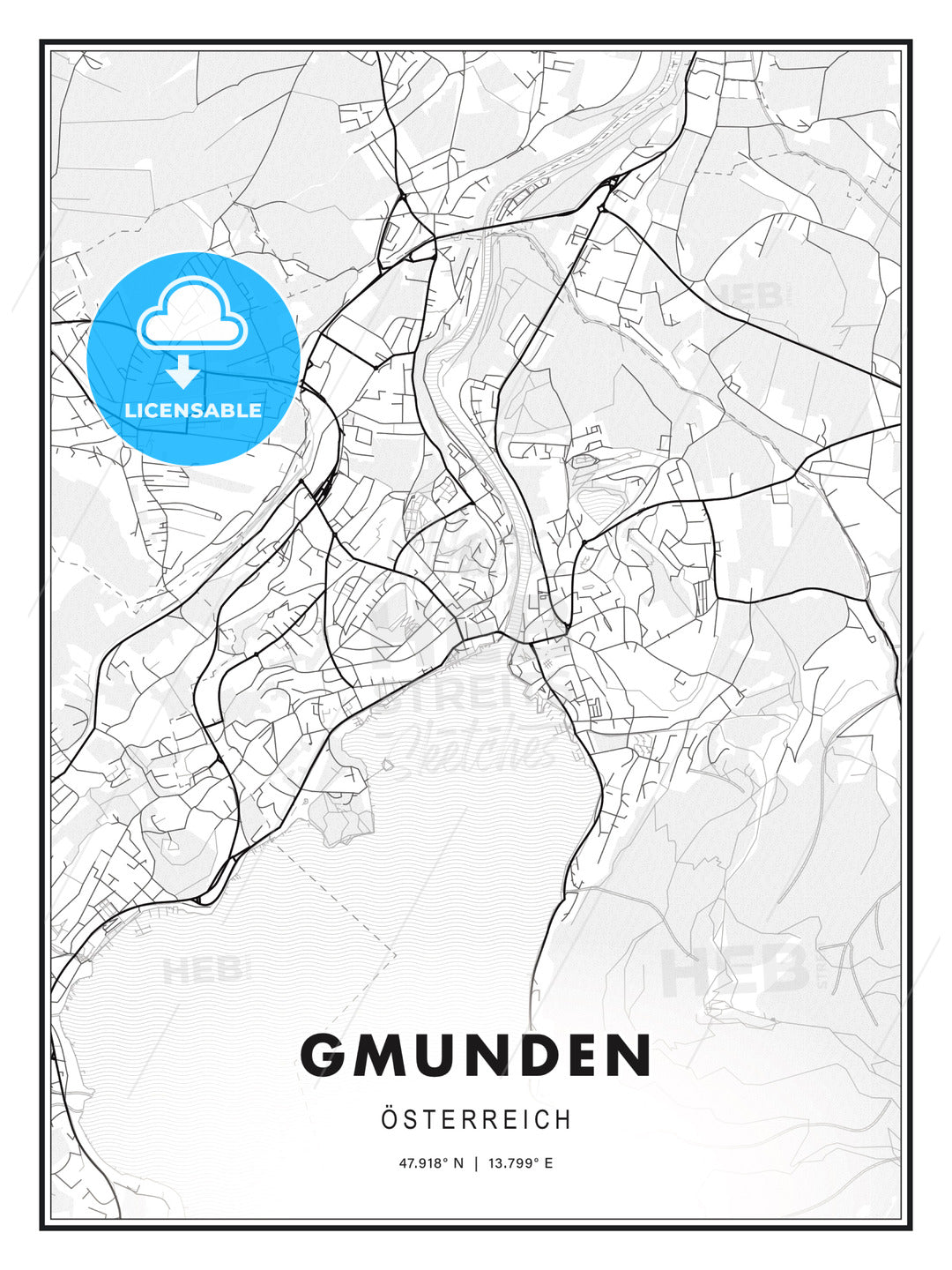 Gmunden, Austria, Modern Print Template in Various Formats - HEBSTREITS Sketches