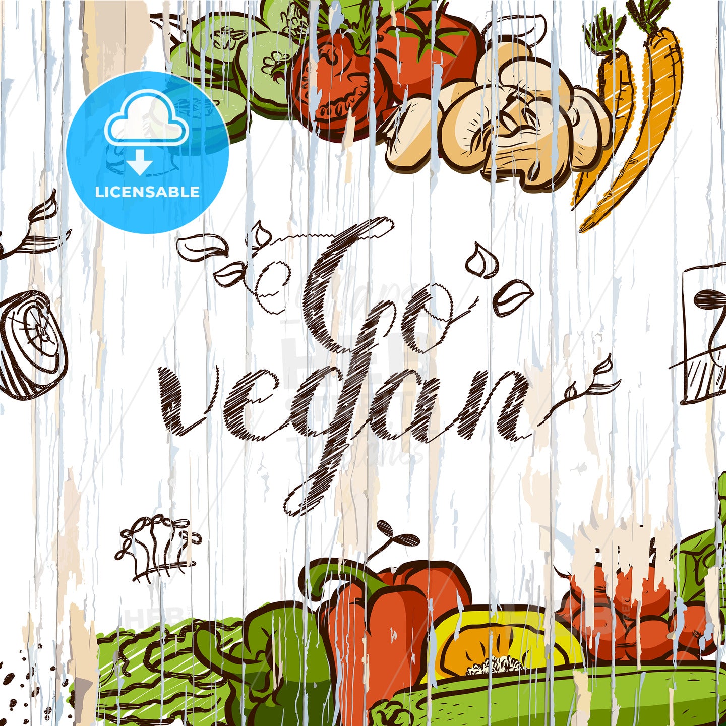Go vegan vintage food illustration – instant download