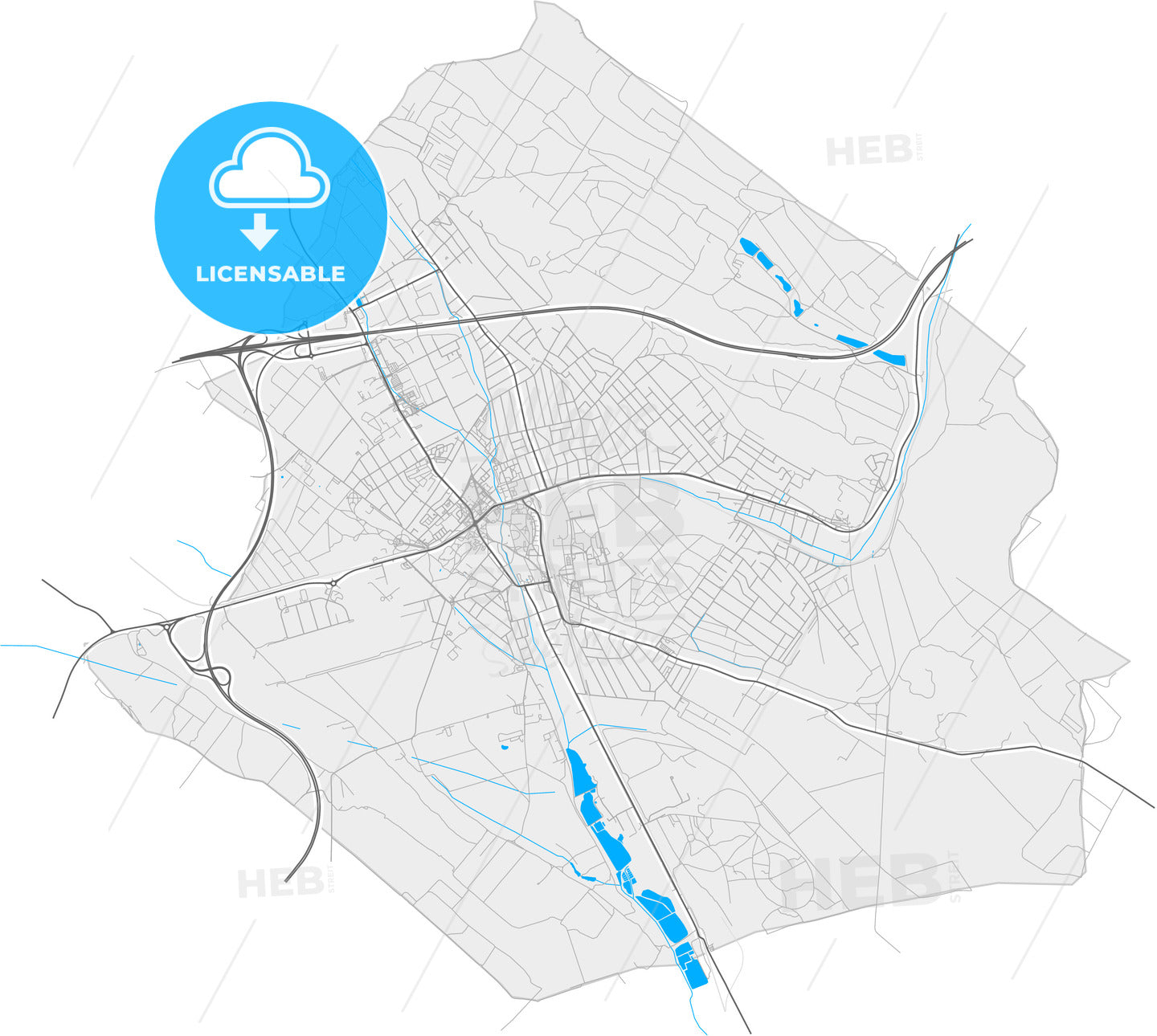 Gödöllő, Pest, Hungary, high quality vector map