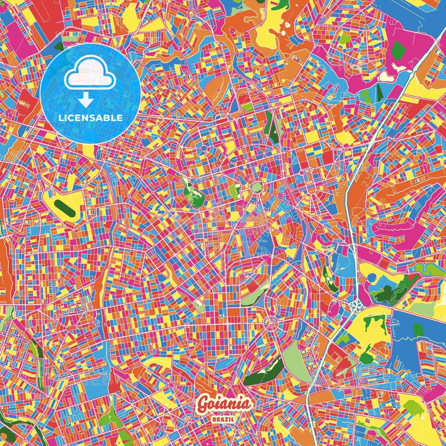 Goiania, Brazil Crazy Colorful Street Map Poster Template - HEBSTREITS Sketches