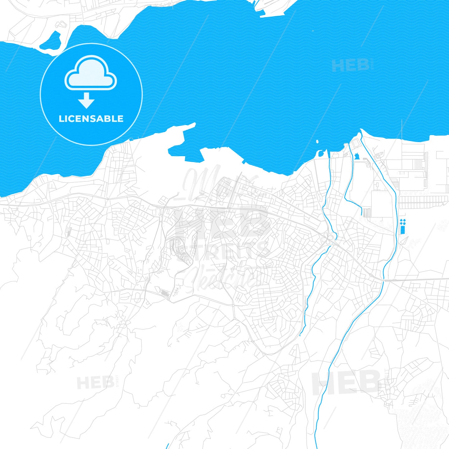 Gölcük, Turkey PDF vector map with water in focus