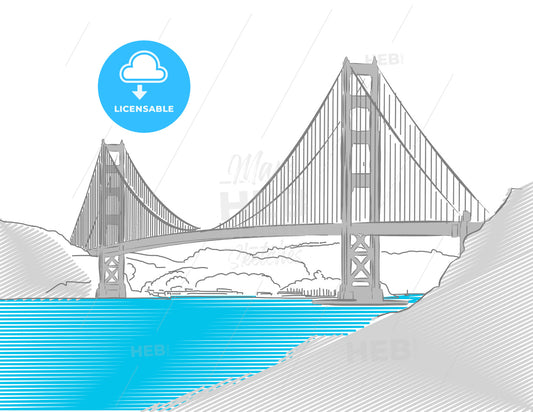 Golden Gate Bridge, San Francisco, Colored Sketch – instant download