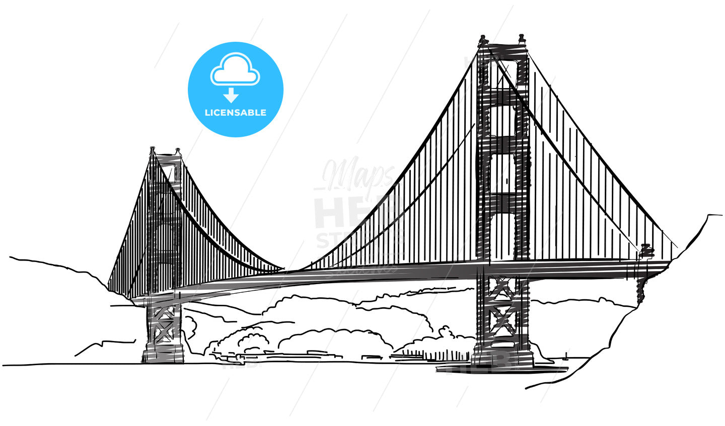 Golden Gate Bridge, San Francisco, Outline Sketch – instant download