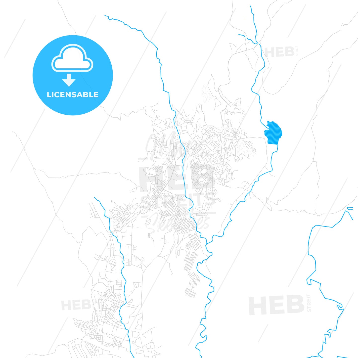 Gondar, Ethiopia PDF vector map with water in focus