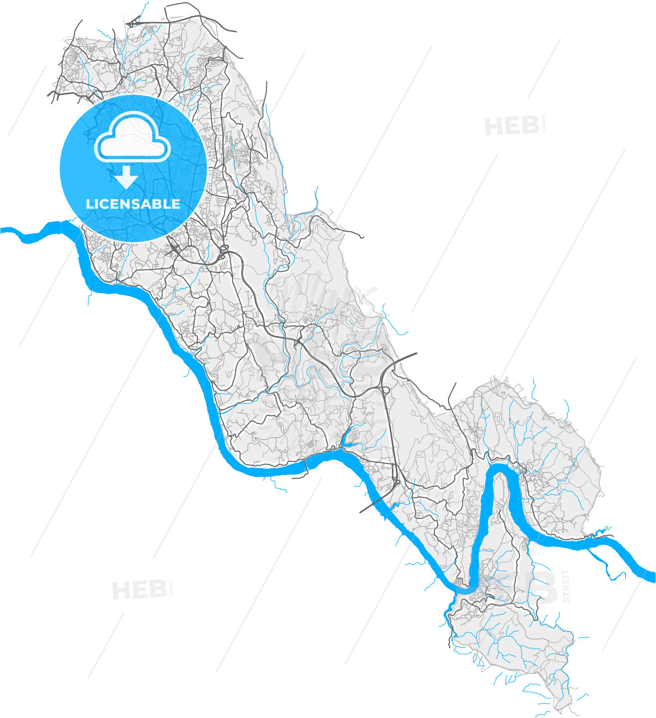 Gondomar, Porto, Portugal, high quality vector map