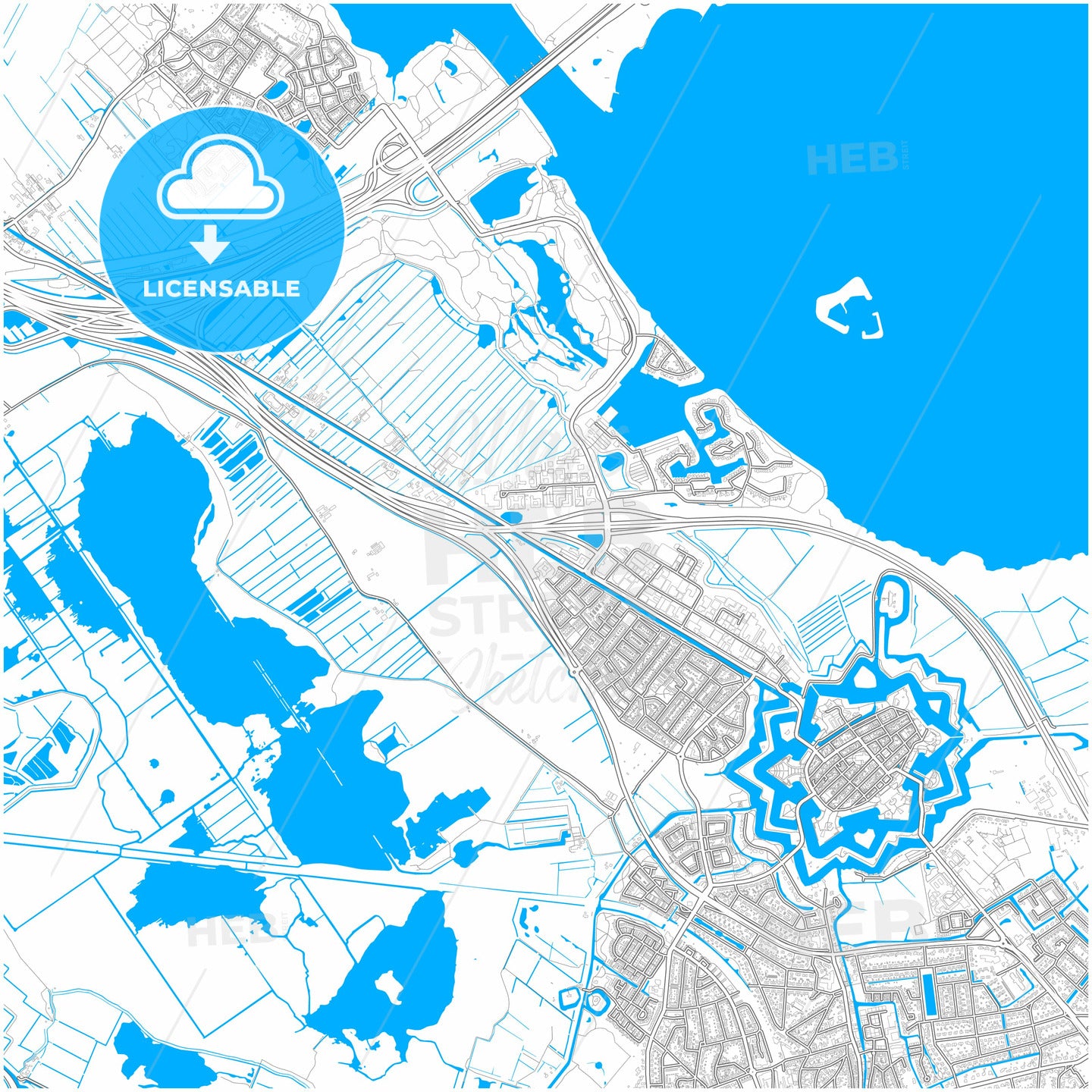 Gooise Meren, North Holland, Netherlands, city map with high quality roads.