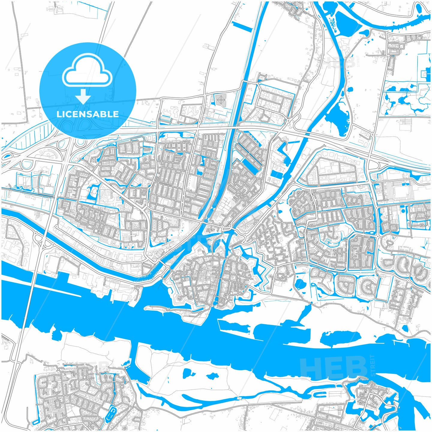 Gorinchem, South Holland, Netherlands, city map with high quality roads.