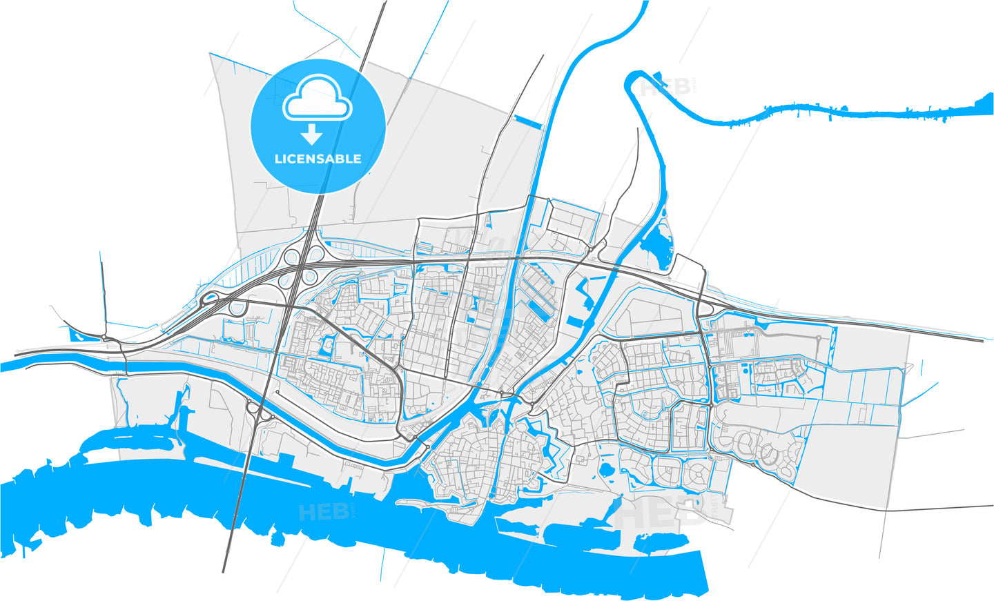 Gorinchem, South Holland, Netherlands, high quality vector map