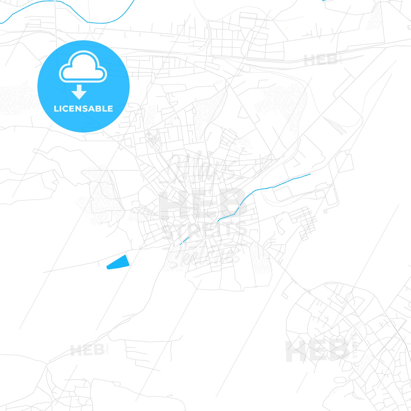 Gorna Oryahovitsa, Bulgaria PDF vector map with water in focus