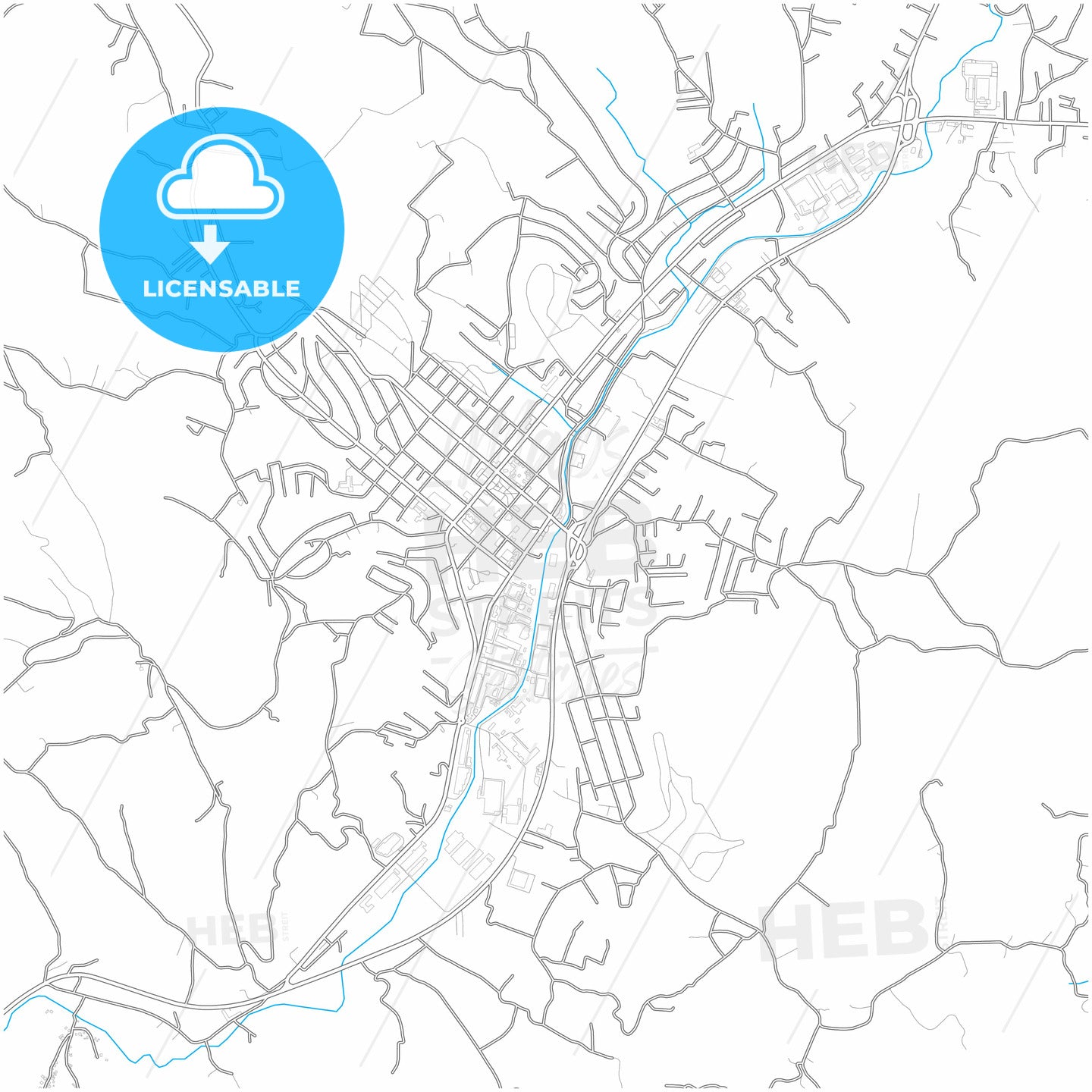 Gornji Milanovac, Moravica, Serbia, city map with high quality roads.