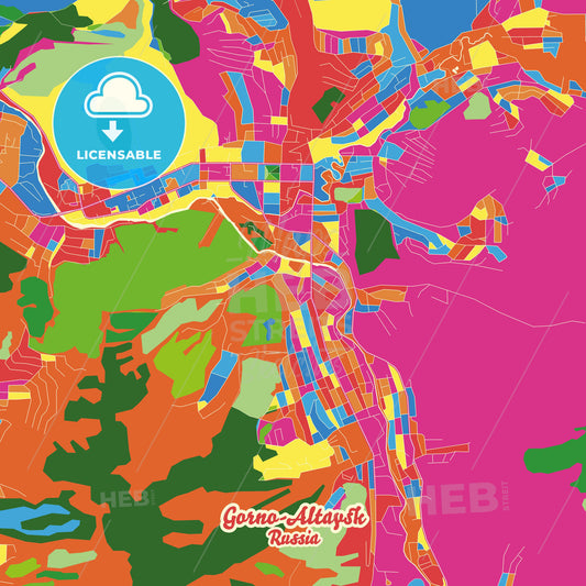 Gorno-Altaysk, Russia Crazy Colorful Street Map Poster Template - HEBSTREITS Sketches