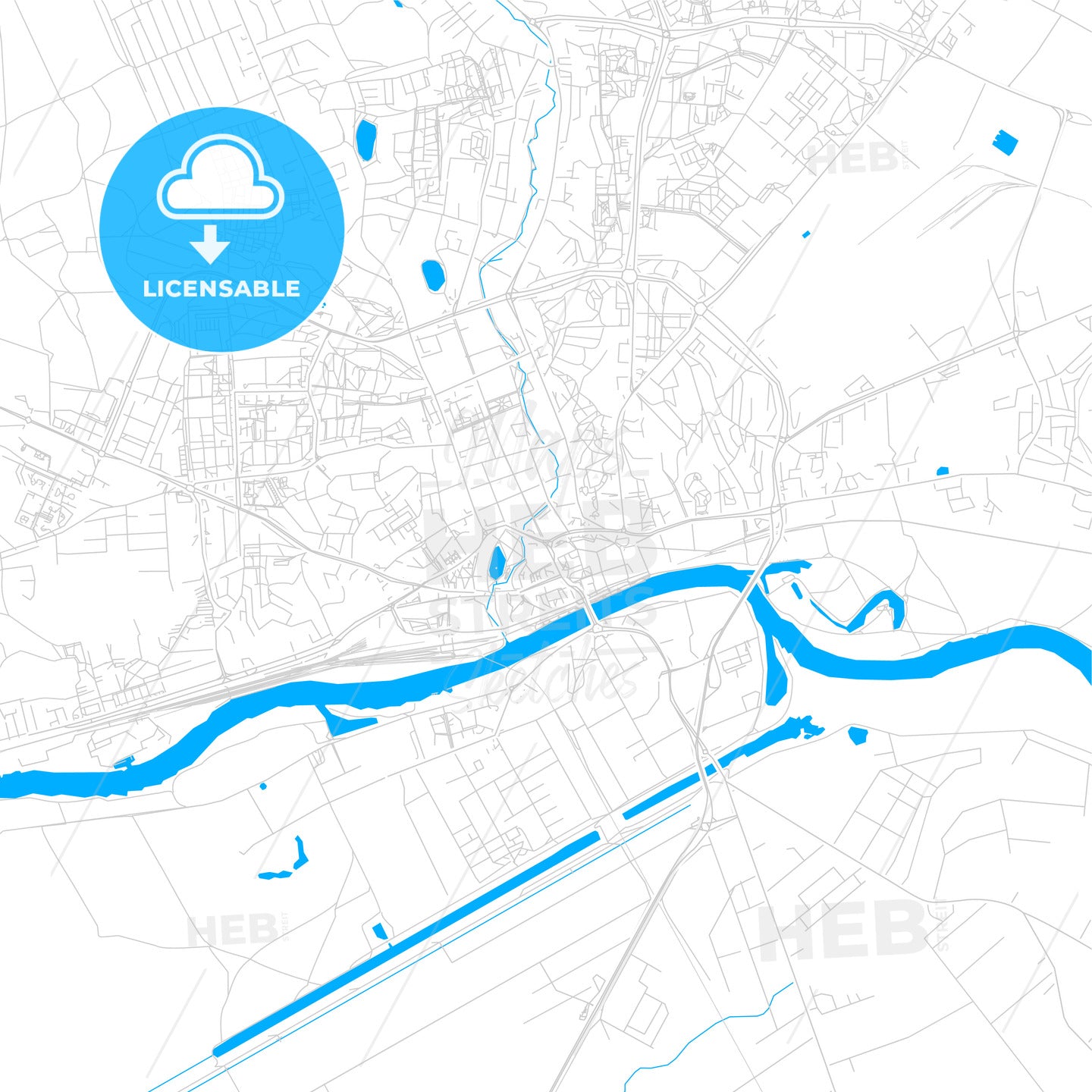 Gorzów Wielkopolski, Poland bright two-toned vector map