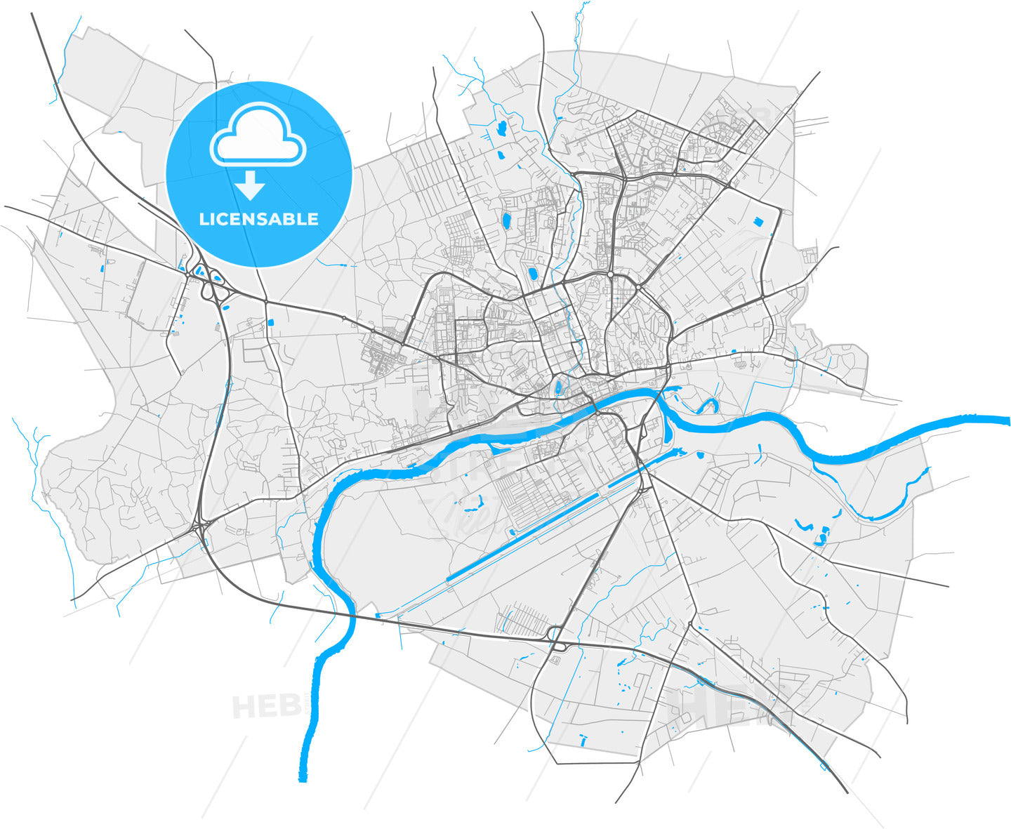 Gorzów Wielkopolski, Lubusz, Poland, high quality vector map