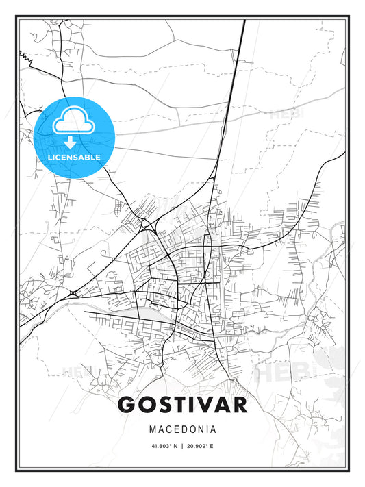Gostivar, Macedonia, Modern Print Template in Various Formats - HEBSTREITS Sketches