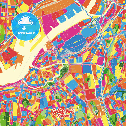 Gothenburg, Sweden Crazy Colorful Street Map Poster Template - HEBSTREITS Sketches