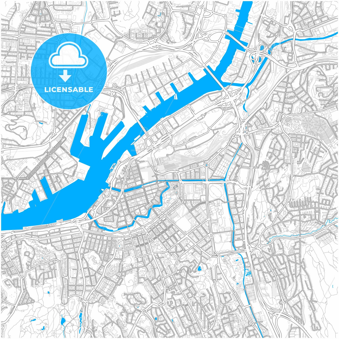 Gothenburg, Sweden, city map with high quality roads.