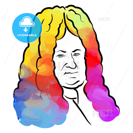 Gottfried Wilhelm Leibniz Colorful Hair Vector Drawing