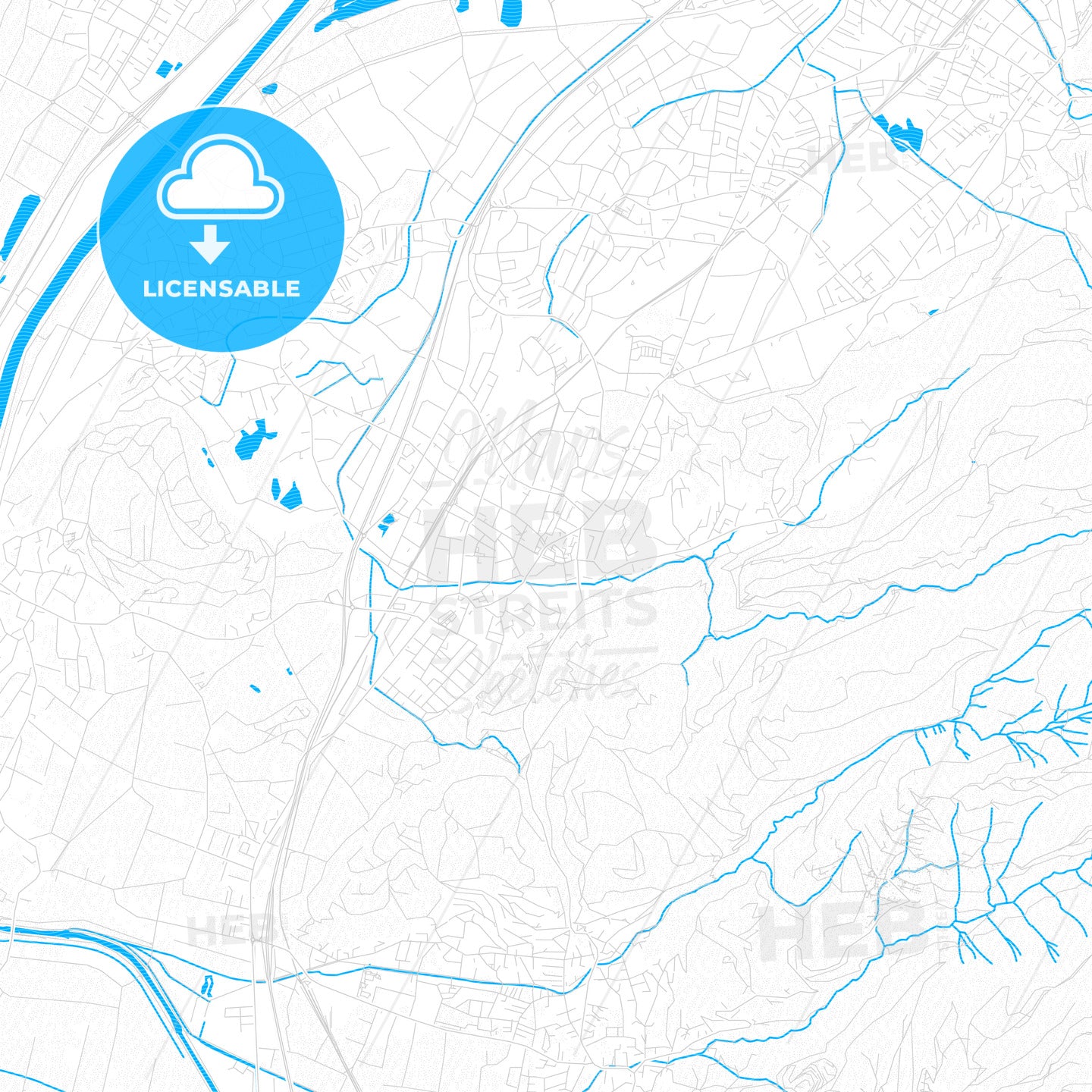 Götzis, Austria PDF vector map with water in focus