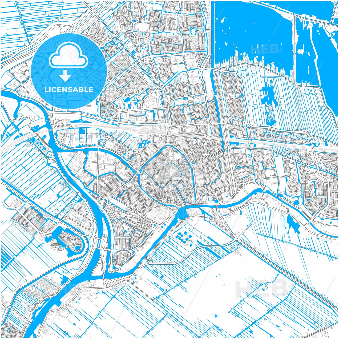 Gouda, South Holland, Netherlands, city map with high quality roads.