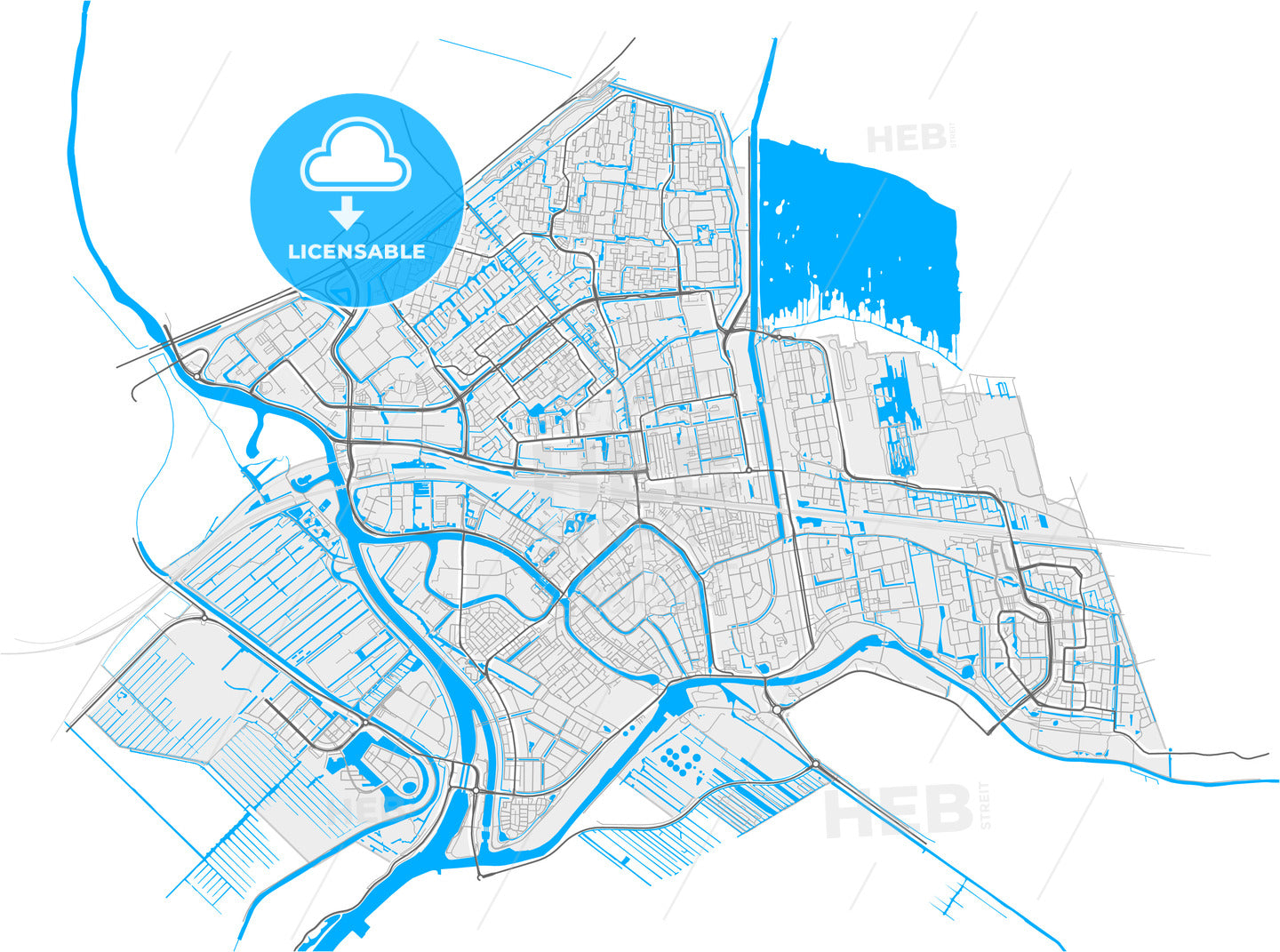 Gouda, South Holland, Netherlands, high quality vector map