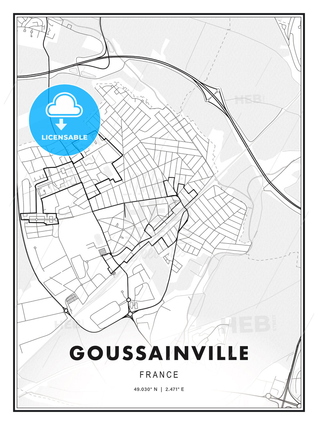 Goussainville, France, Modern Print Template in Various Formats - HEBSTREITS Sketches