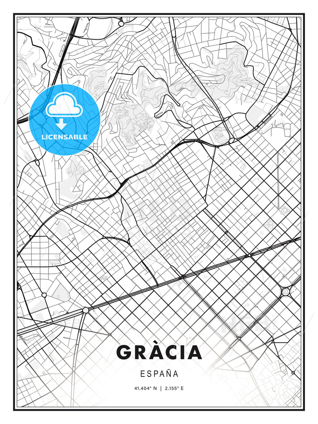 Gràcia, Spain, Modern Print Template in Various Formats - HEBSTREITS Sketches