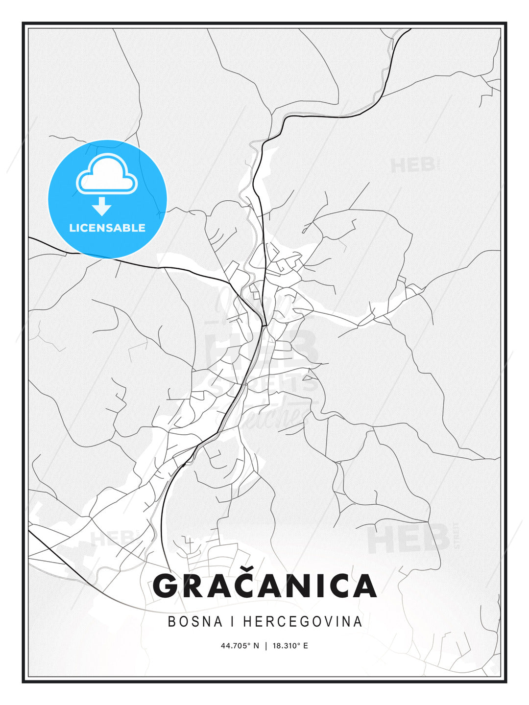 Gračanica, Bosnia and Herzegovina, Modern Print Template in Various Formats - HEBSTREITS Sketches