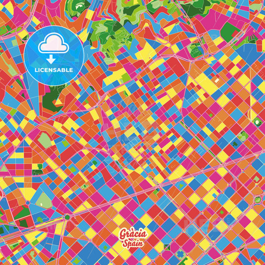 Gràcia, Spain Crazy Colorful Street Map Poster Template - HEBSTREITS Sketches