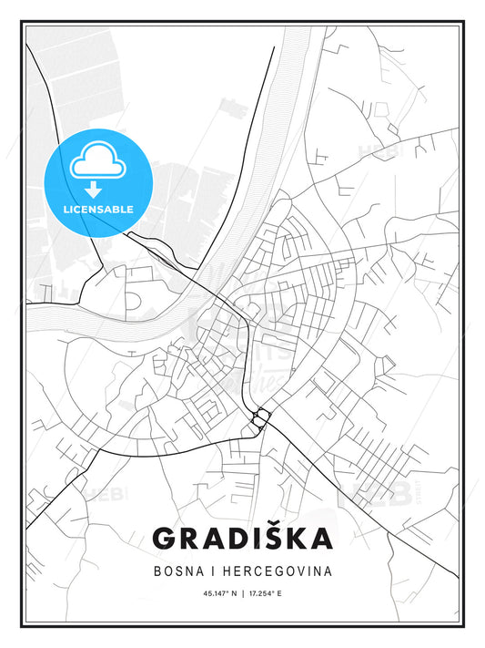 Gradiška, Bosnia and Herzegovina, Modern Print Template in Various Formats - HEBSTREITS Sketches