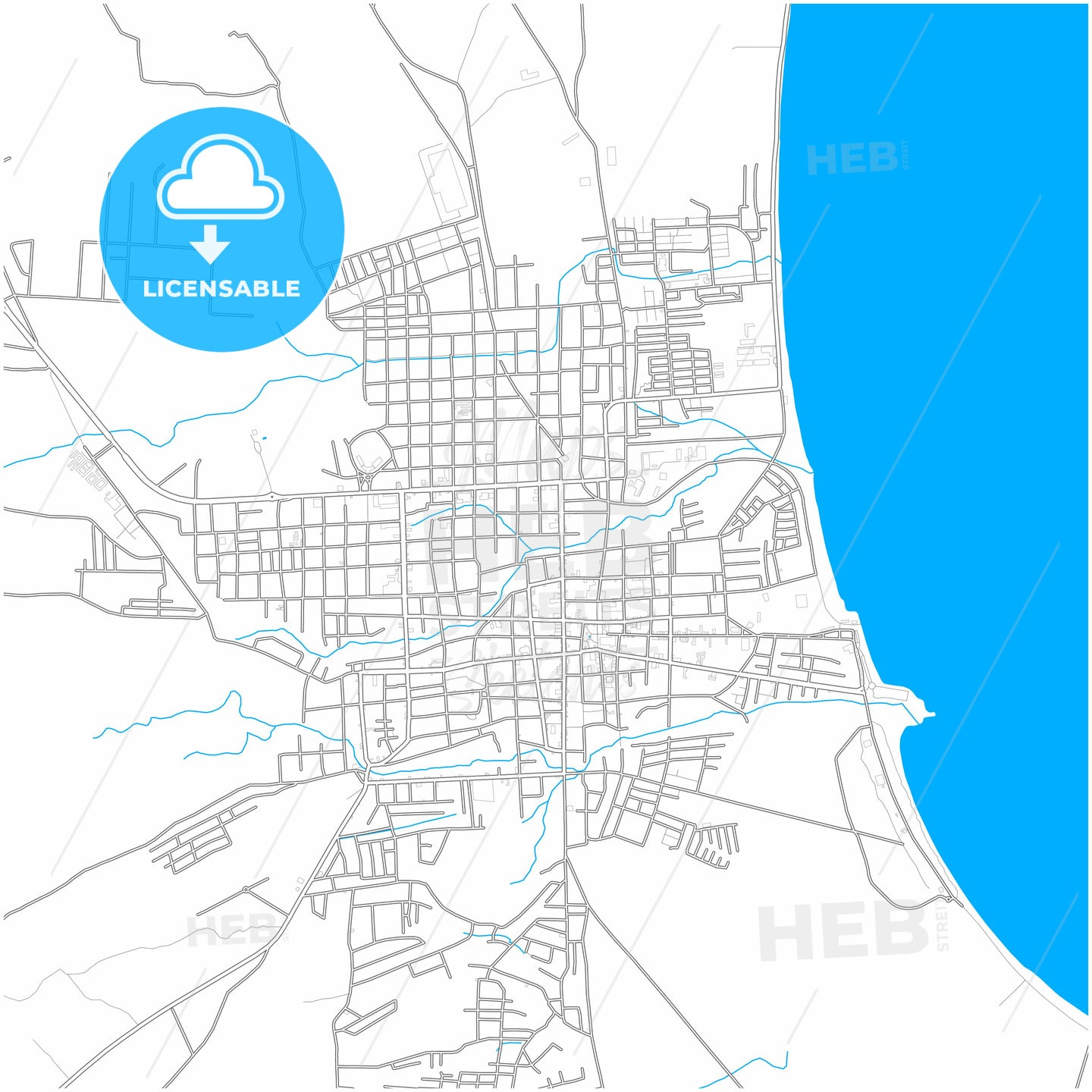 Granada, Granada, Nicaragua, city map with high quality roads.