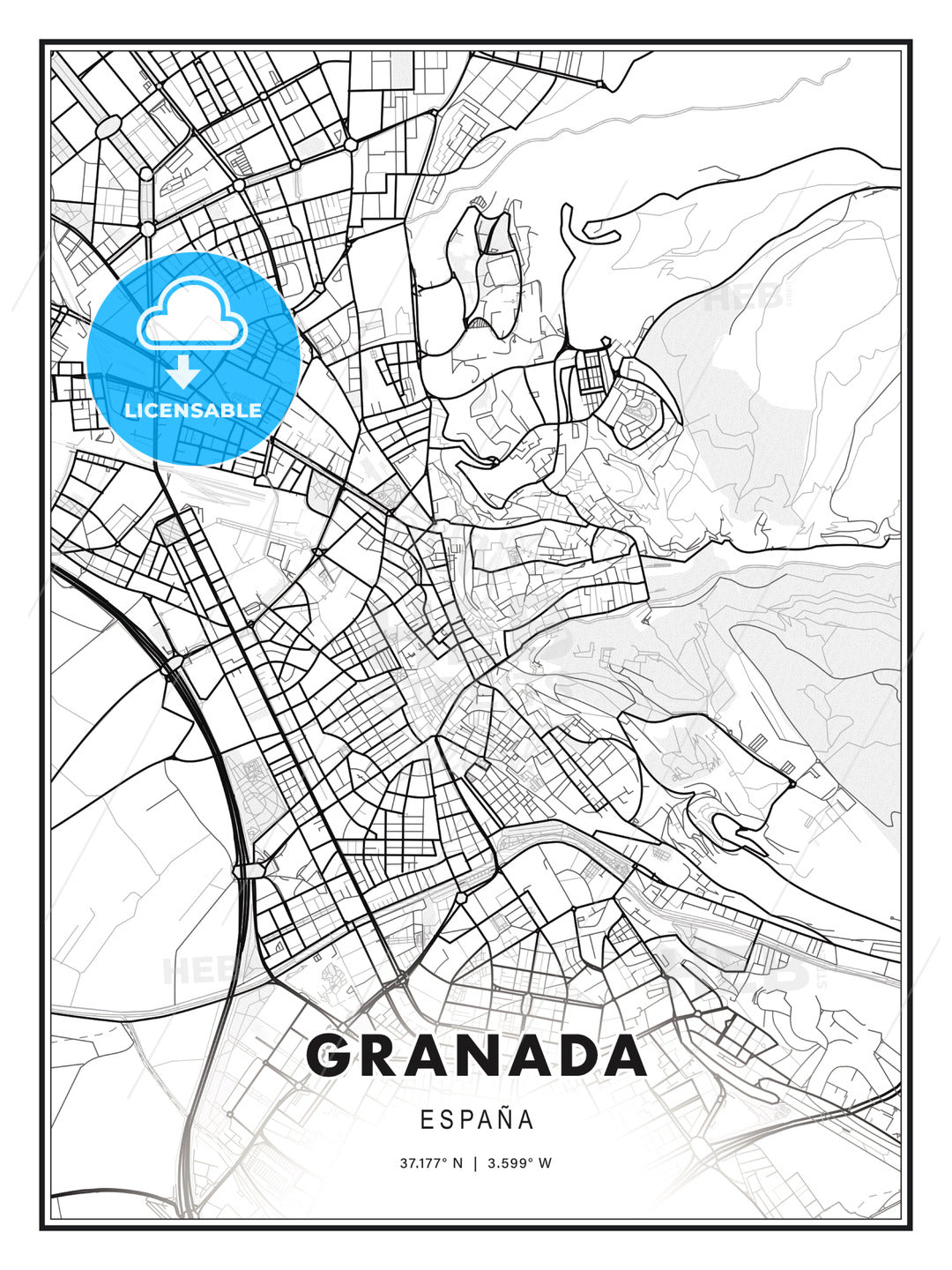 Granada, Spain, Modern Print Template in Various Formats - HEBSTREITS Sketches