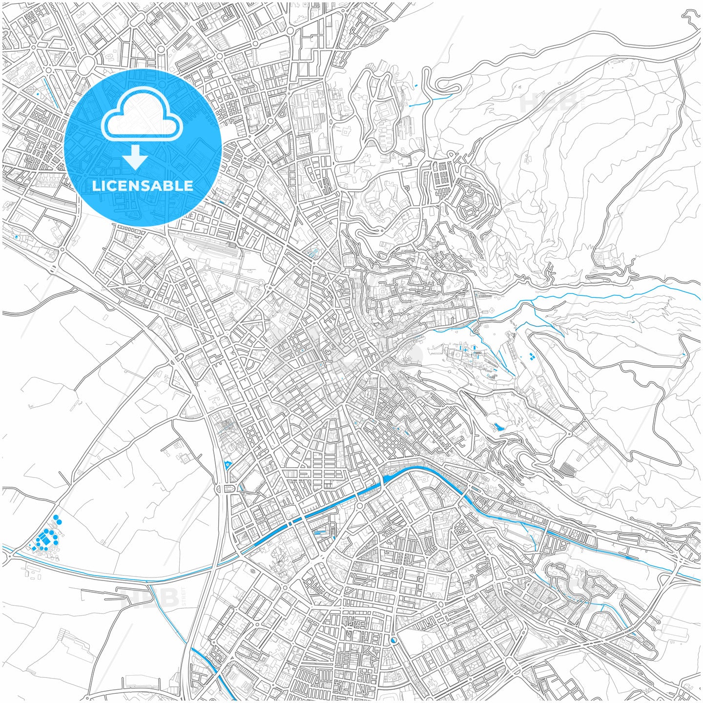 Granada, Spain, city map with high quality roads.