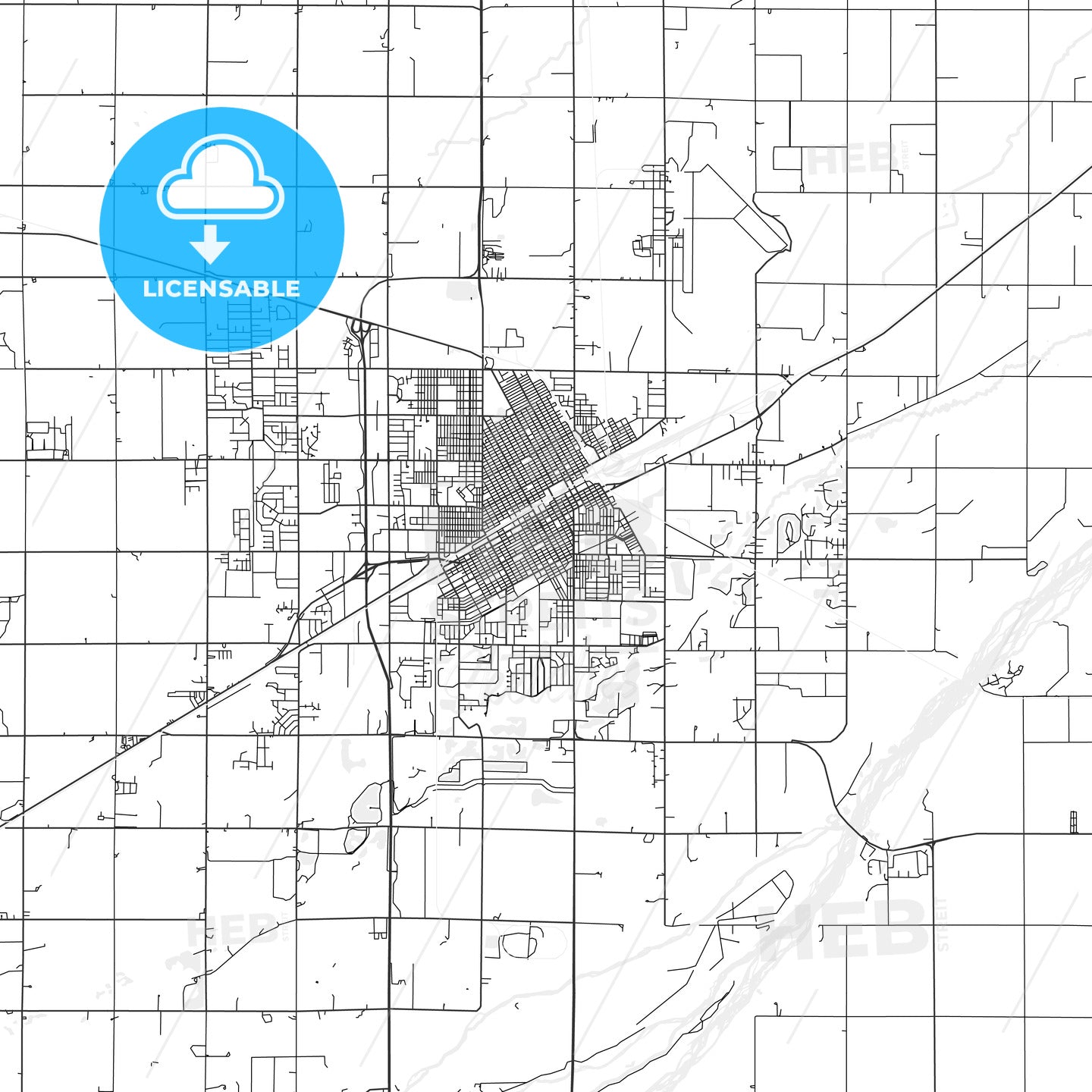Grand Island, Nebraska Area Map Light HEBSTREITS