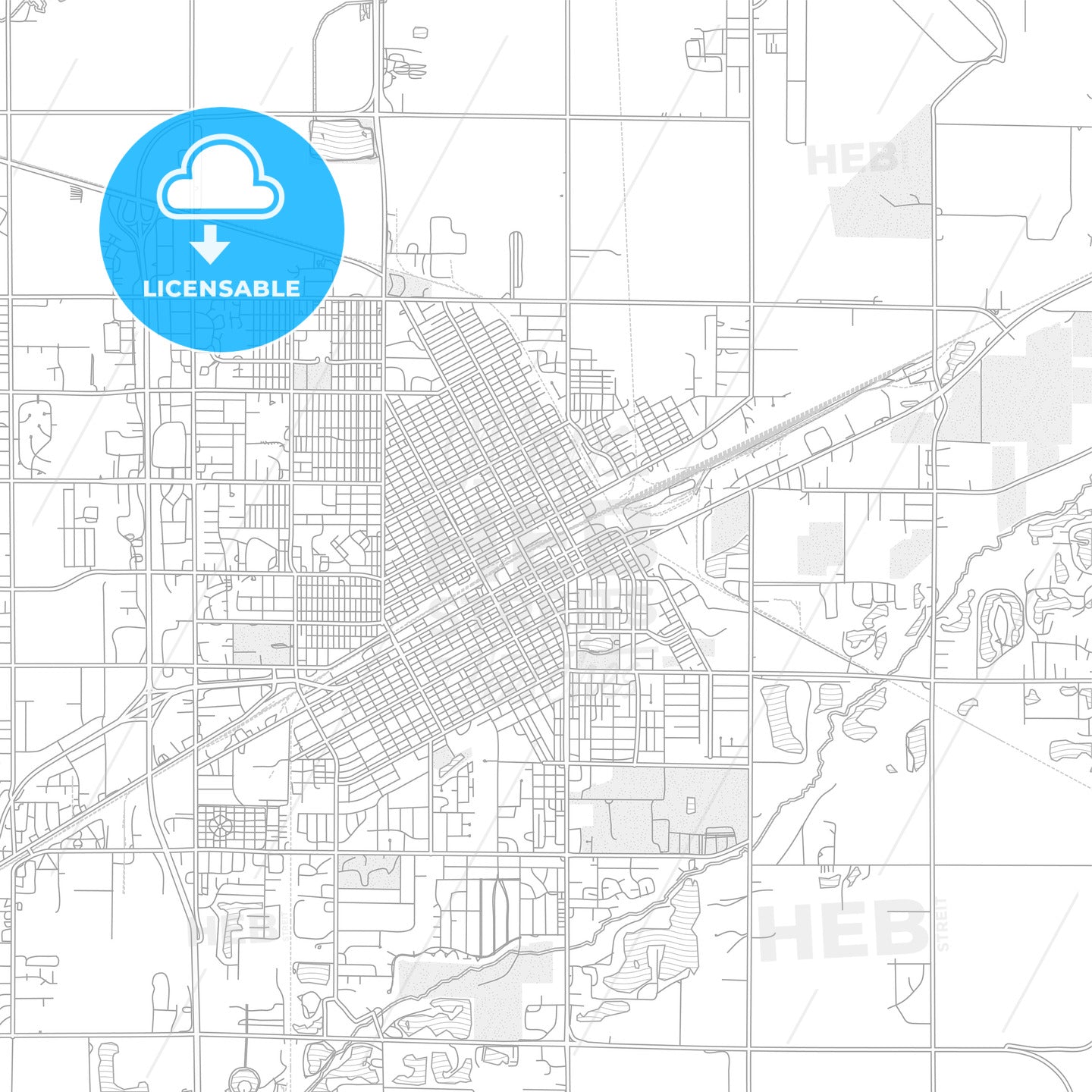 Grand Island, Nebraska, United States of America, bright outlined vector map