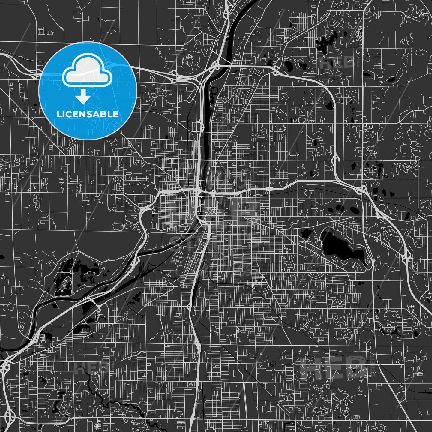 Grand Rapids, Michigan - Area Map - Dark