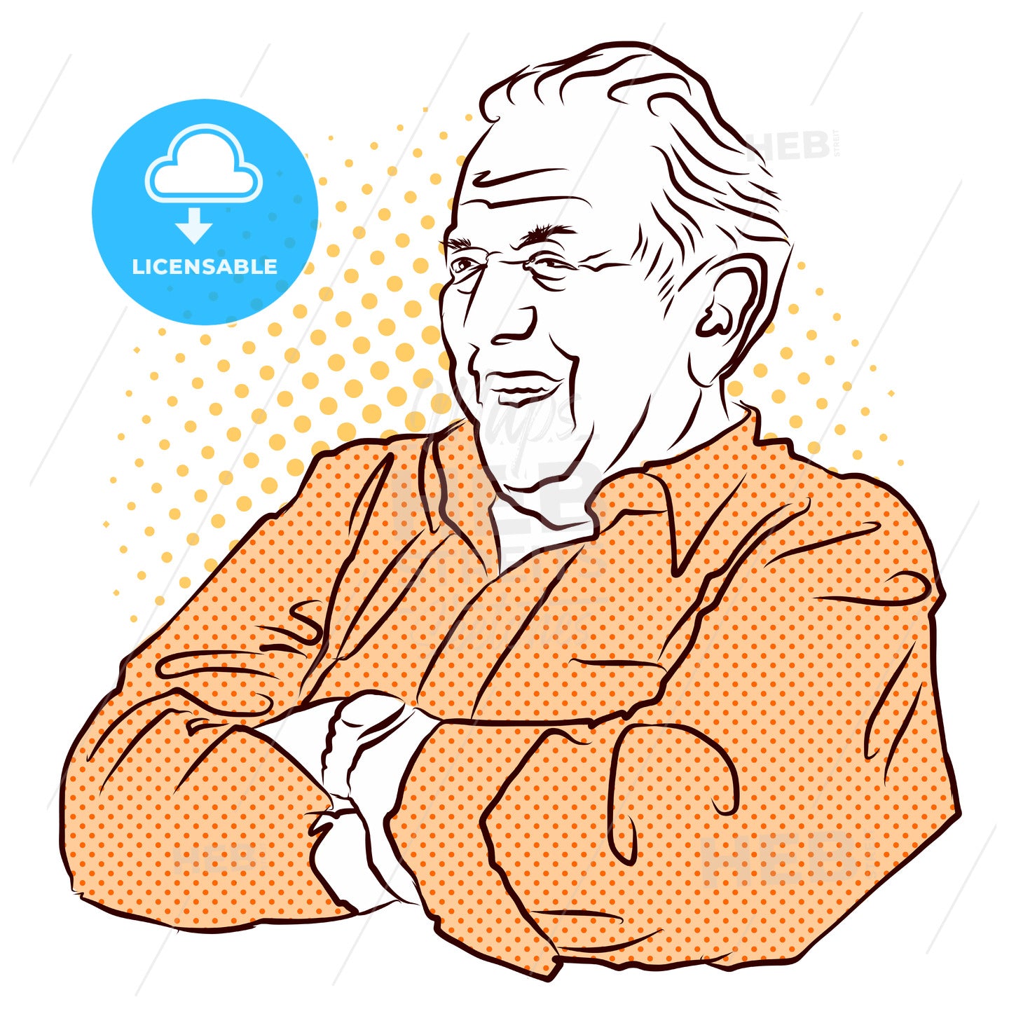 Grandpa crossed arms. Vector Hand Drawn Sketch. – instant download