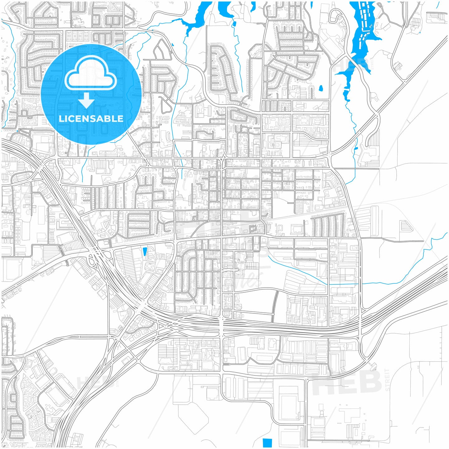 Grapevine, Texas, United States, city map with high quality roads.