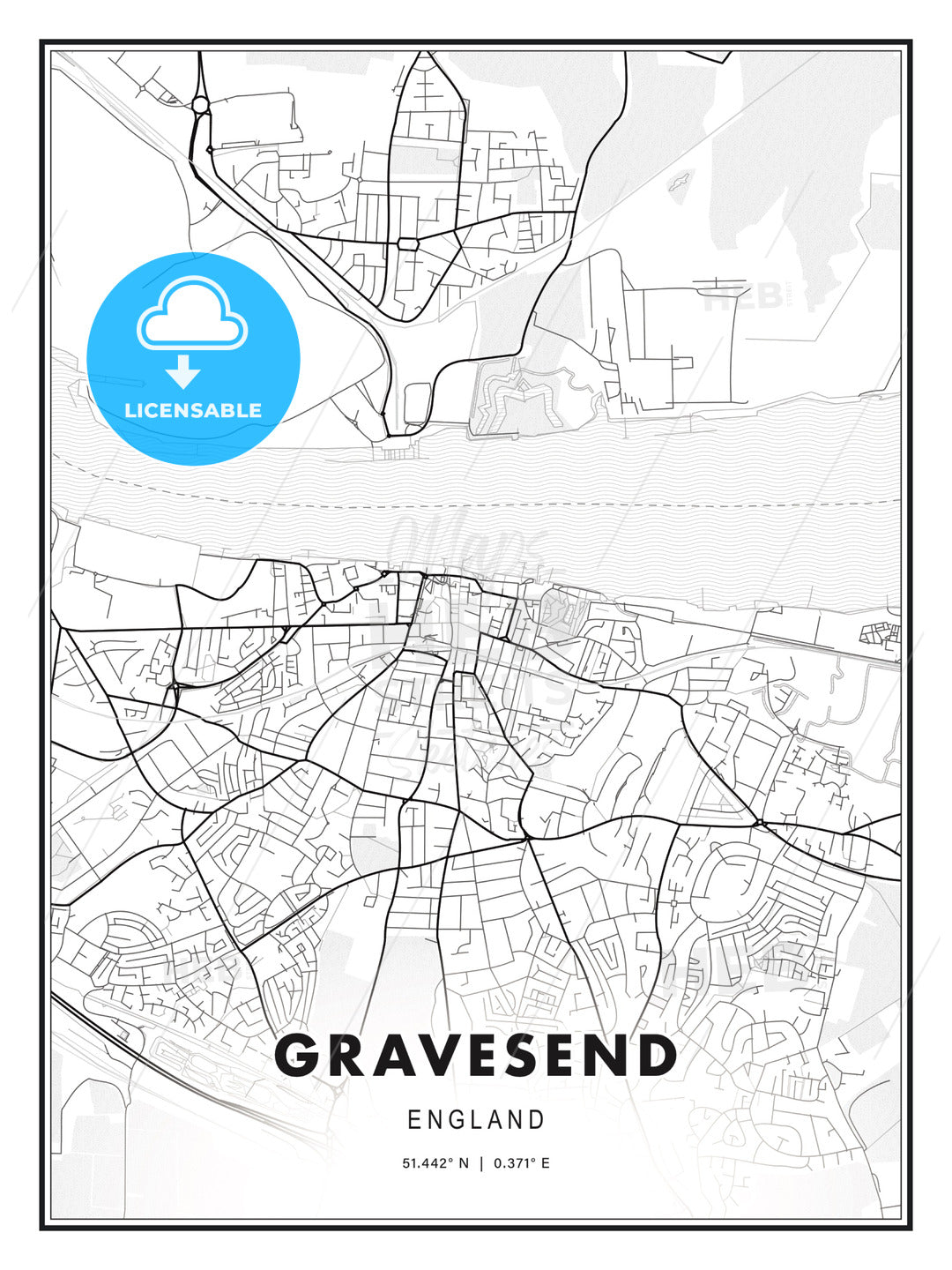 Gravesend, England, Modern Print Template in Various Formats - HEBSTREITS Sketches