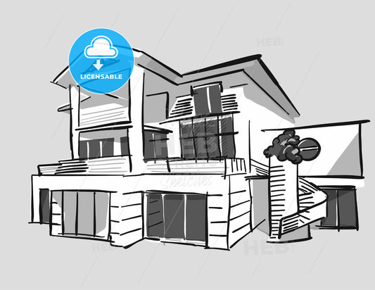 Grayscale drawing dream house – instant download