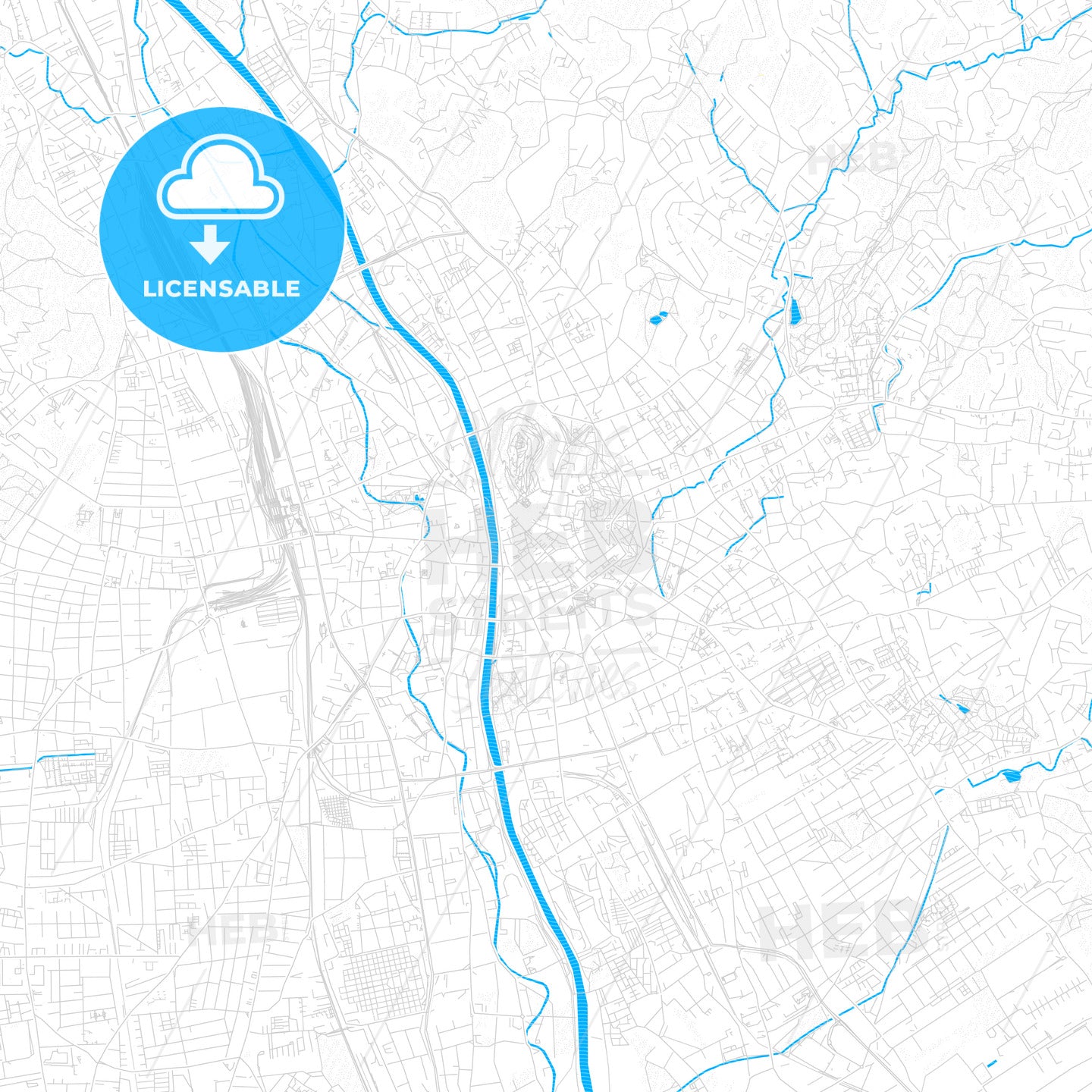 Graz, Austria PDF vector map with water in focus