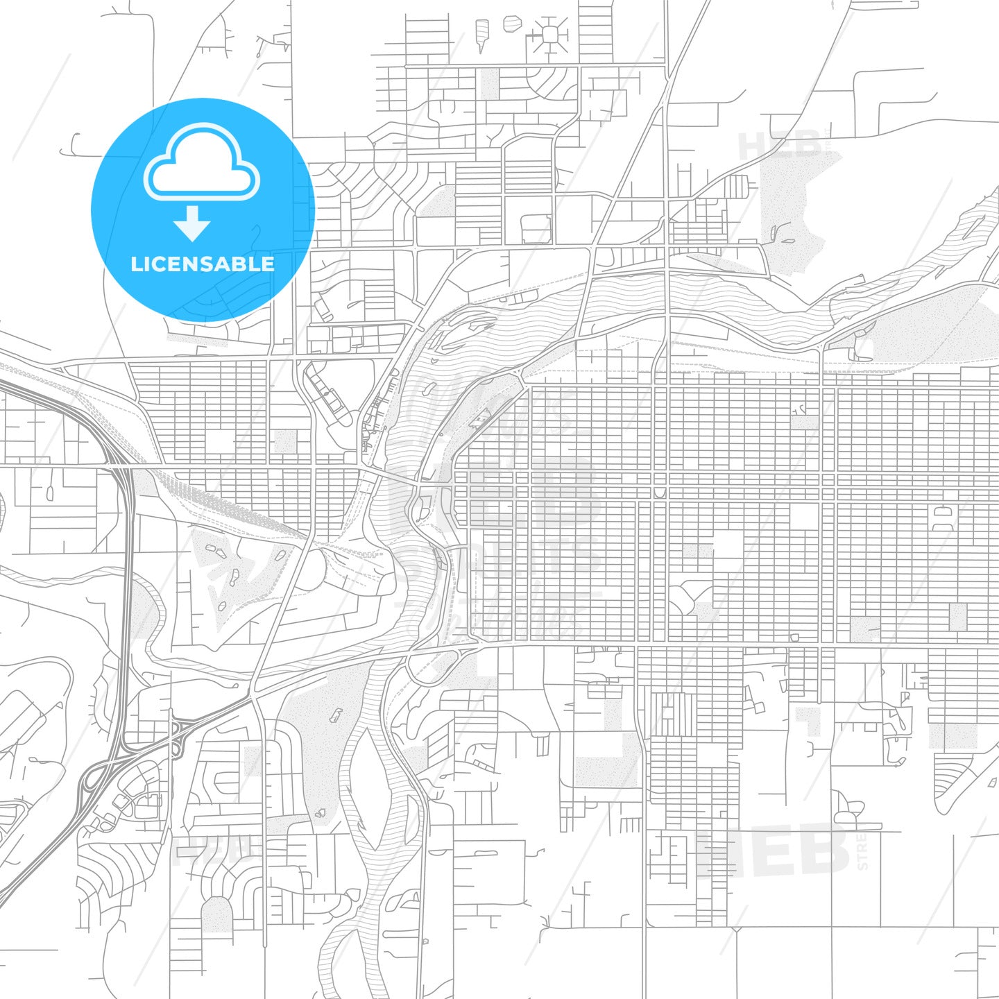 Great Falls, Montana, USA, bright outlined vector map