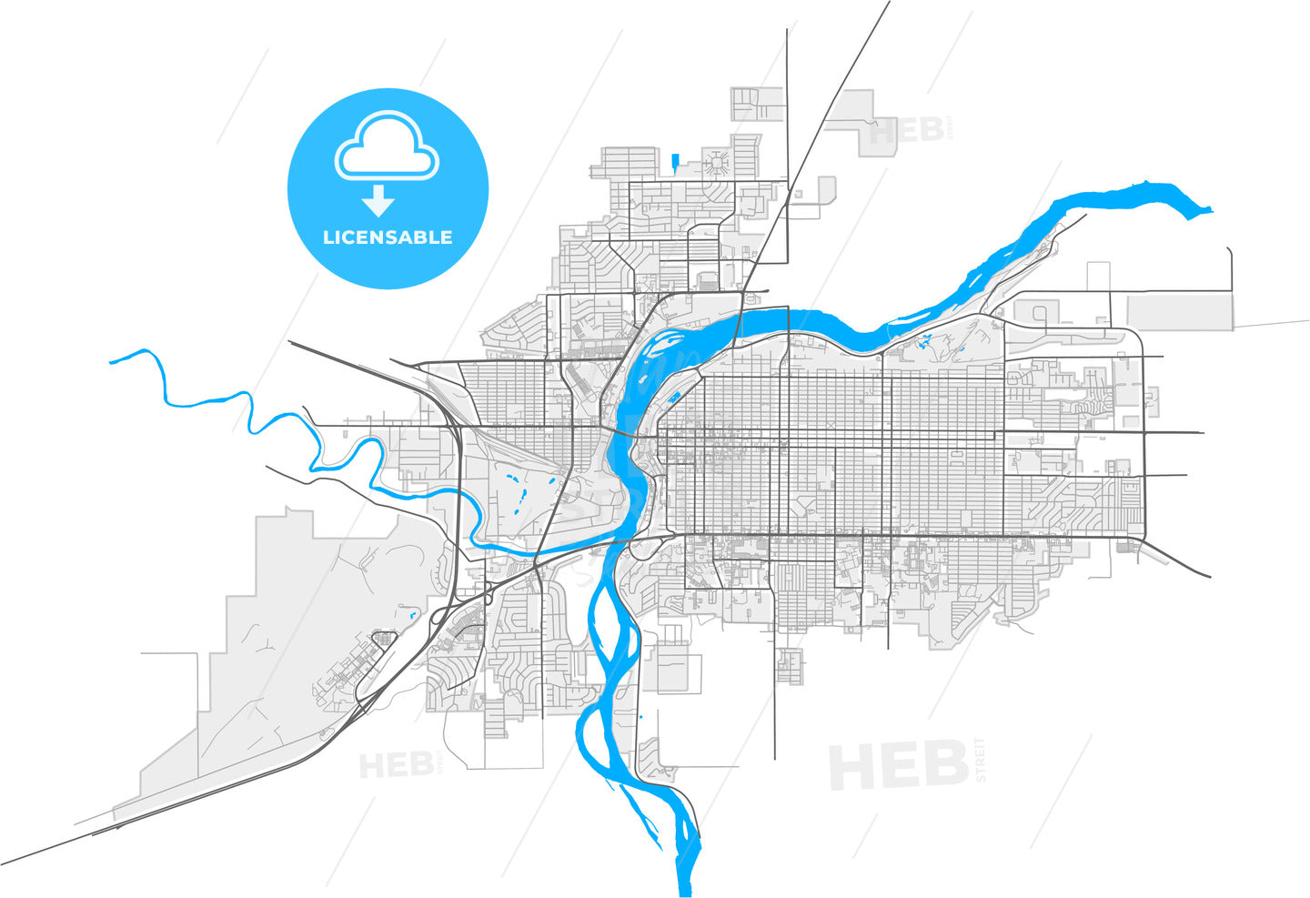 Great Falls, Montana, United States, high quality vector map