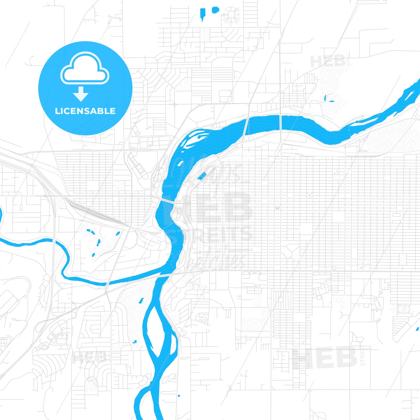 Great Falls, Montana, United States, PDF vector map with water in focus
