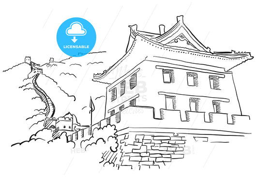 Great Wall with Tower Sketch – instant download
