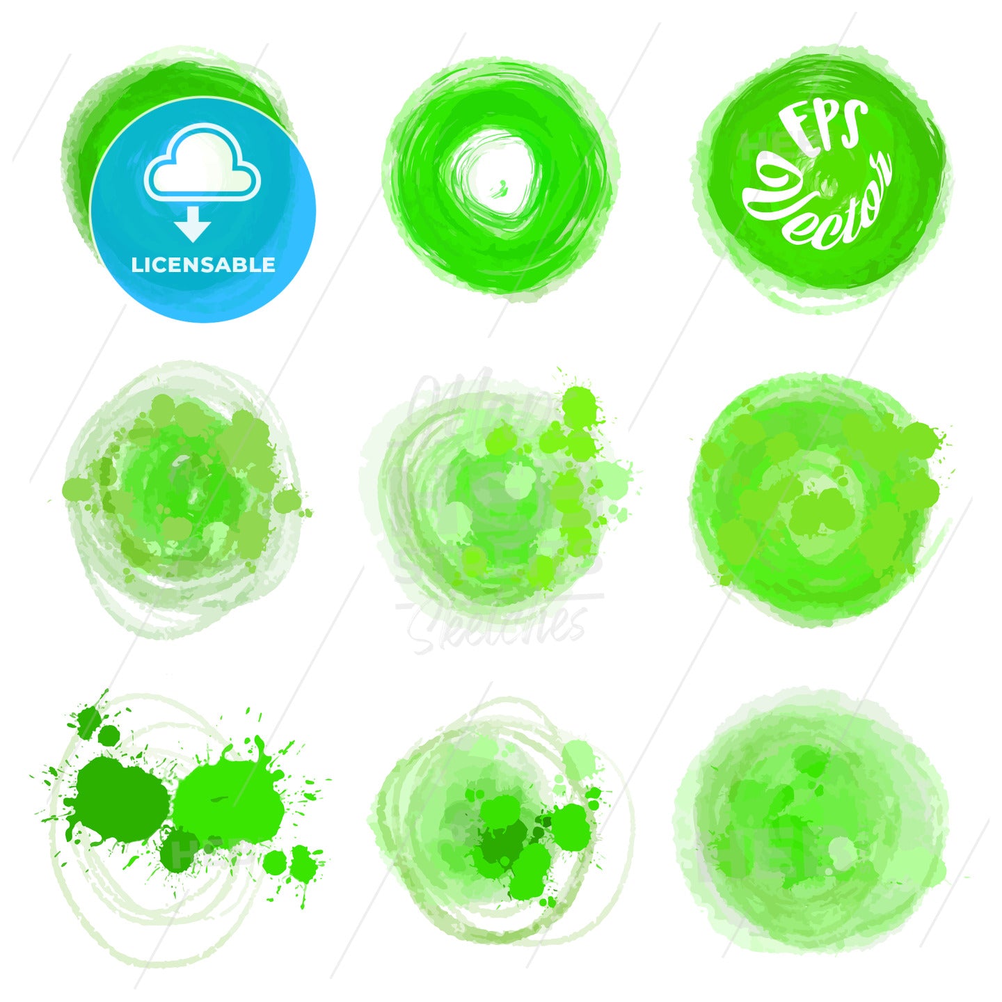 Green vector circle brush strokes – instant download