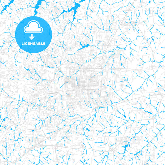 Greensboro, North Carolina, United States, PDF vector map with water in focus