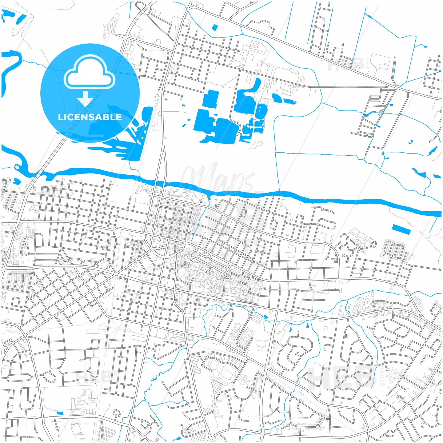 Greenville, North Carolina, United States, city map with high quality roads.