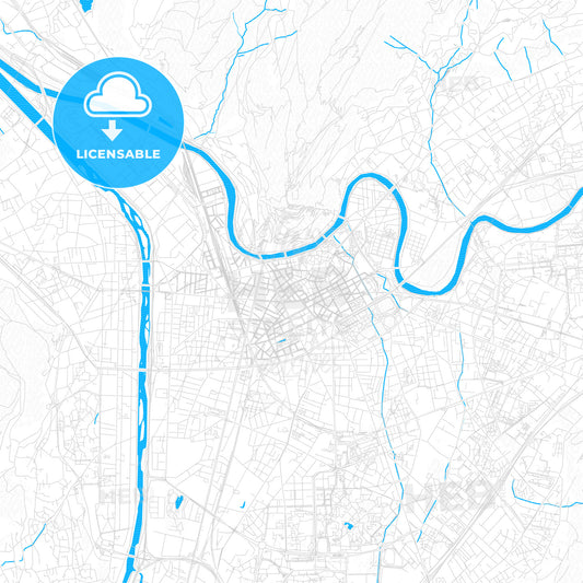 Grenoble, France PDF vector map with water in focus