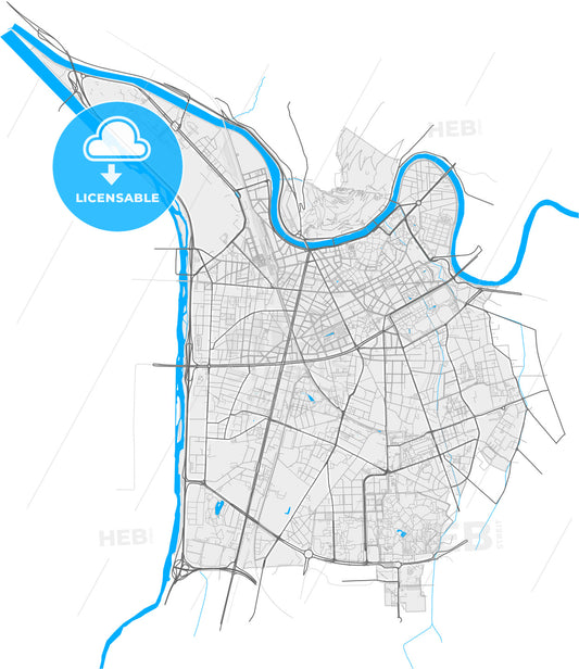 Grenoble, Isère, France, high quality vector map